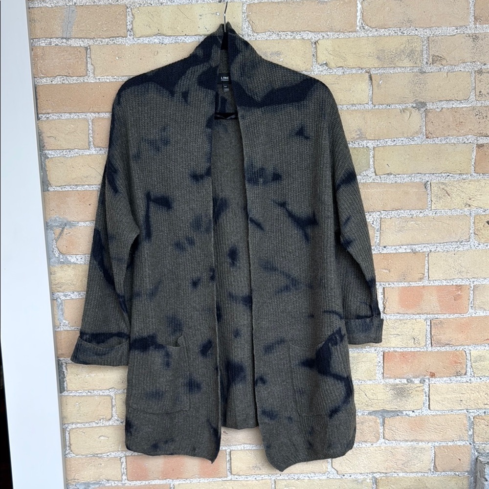 Line Cashmere Navy and Green Open Cardigan